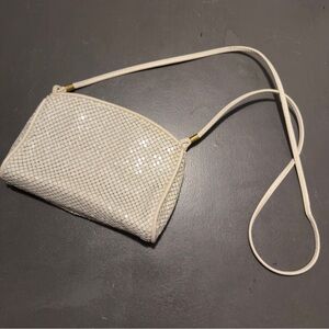 Vintage Whiting Davis White Mesh Purse Leather Shoulder 80s Ivory Cream Bag